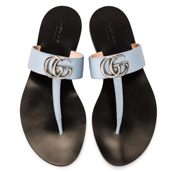 GUCCI Marmont GG logo leather thong sandals - Picture 1 of 5